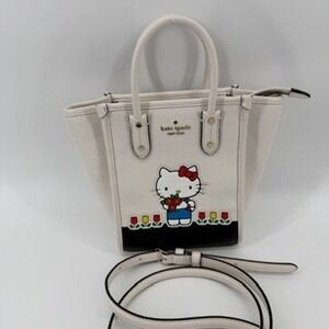 Kate Spade x Hello Kitty Ella Mini Tote White Pebbled Leather Crossbody Bag NWOT